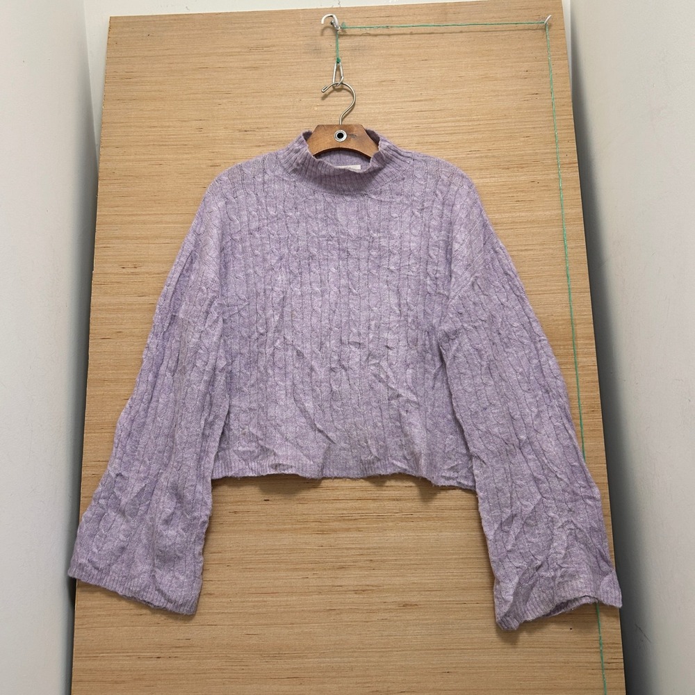 Jessica Simpson Lavender Cable Knit Mock Neck Bell Sleeve Sweater Large